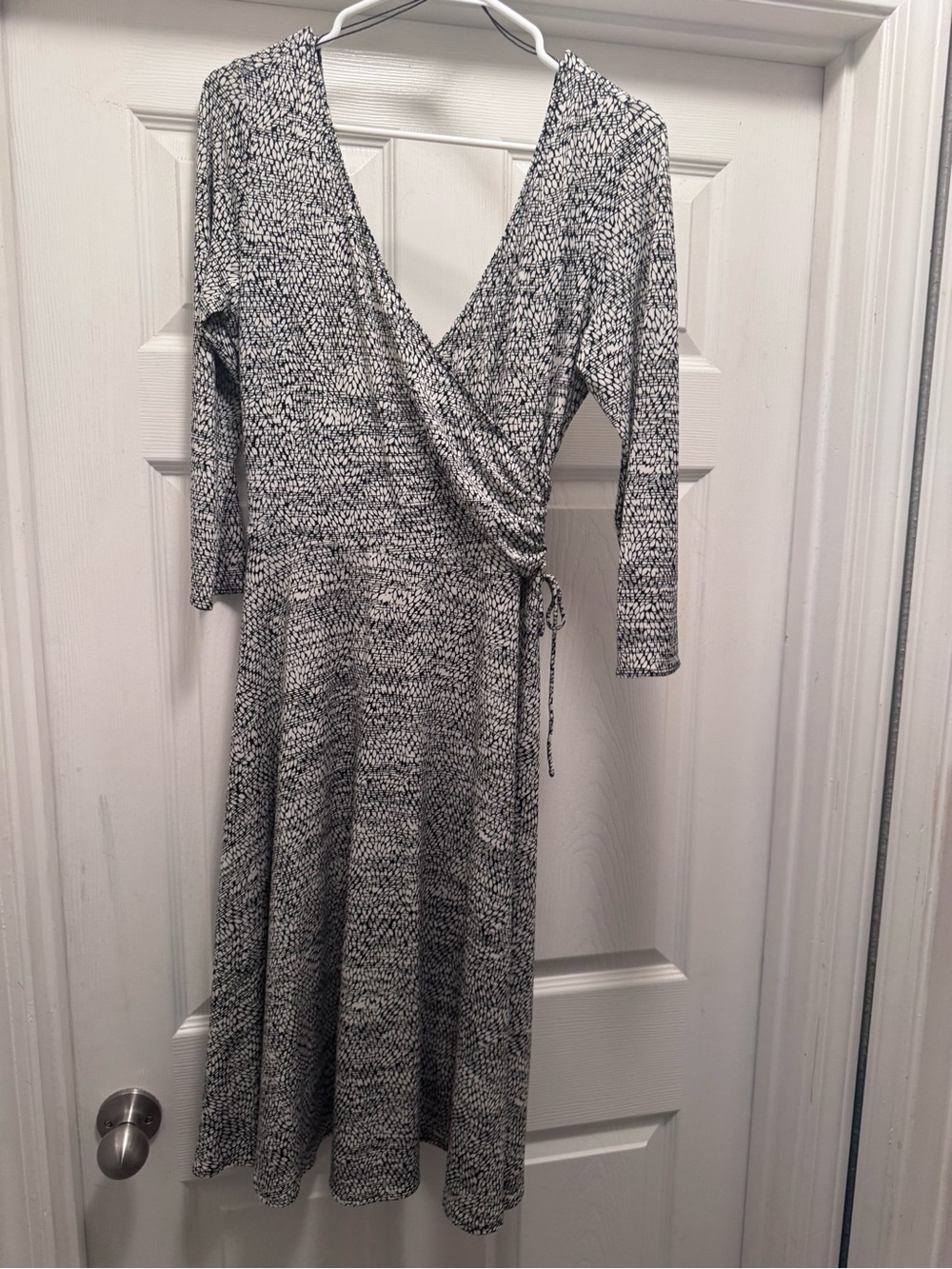 Maggie London Wrap-Style Long Sleeve Dress in Black and White